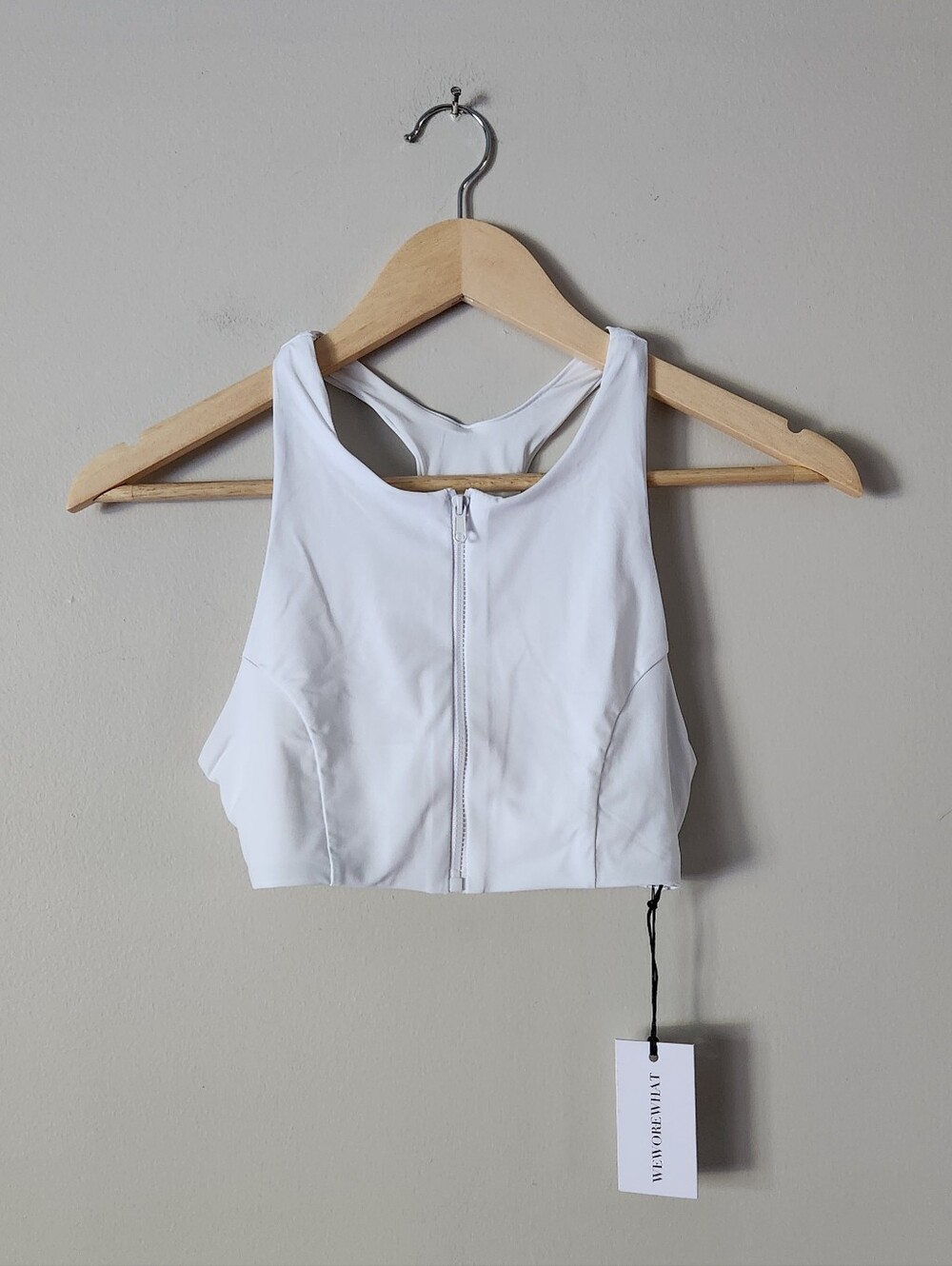 WeWoreWhat Zip Front Racerback Bikini Top in Optic White Sz S - Picture 3 of 6